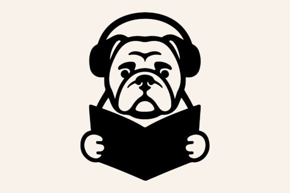 Bulldog Reading Book SVG PNG Silhouette Review